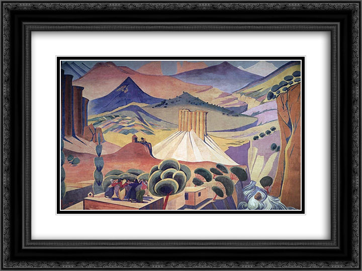 The curtain of the State Drama Theater of Armenia 24x18 Black Ornate Wood Framed Art Print Poster with Double Matting by Saryan, Martiros