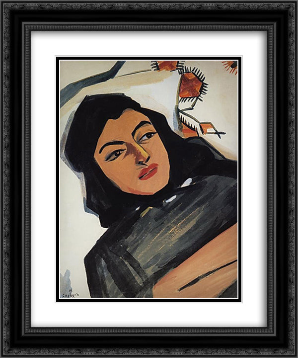 The head of the girl (Mariam Tazahulahyan) 20x24 Black Ornate Wood Framed Art Print Poster with Double Matting by Saryan, Martiros