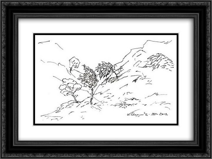 Three trees 24x18 Black Ornate Wood Framed Art Print Poster with Double Matting by Saryan, Martiros