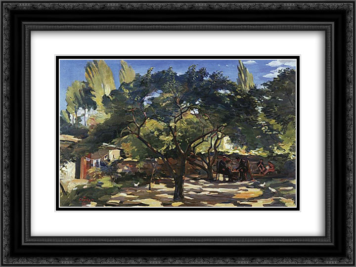 Under the apricot tree 24x18 Black Ornate Wood Framed Art Print Poster with Double Matting by Saryan, Martiros