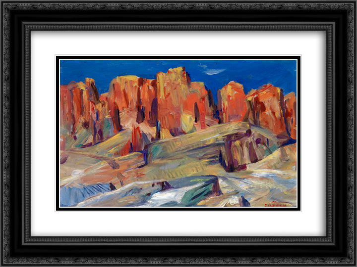 View from the Banks of the River Araks 24x18 Black Ornate Wood Framed Art Print Poster with Double Matting by Saryan, Martiros
