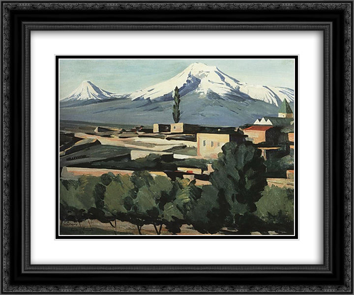 View of Ararat from Yerevan 24x20 Black Ornate Wood Framed Art Print Poster with Double Matting by Saryan, Martiros
