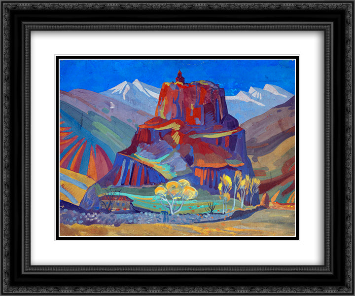 View of Bjini Fortress, Armenia 24x20 Black Ornate Wood Framed Art Print Poster with Double Matting by Saryan, Martiros