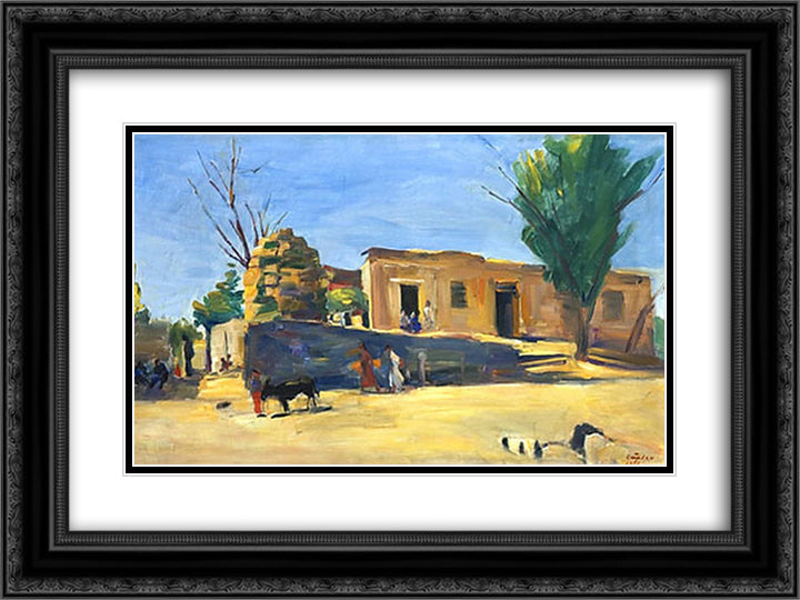 Village Ashnak 24x18 Black Ornate Wood Framed Art Print Poster with Double Matting by Saryan, Martiros