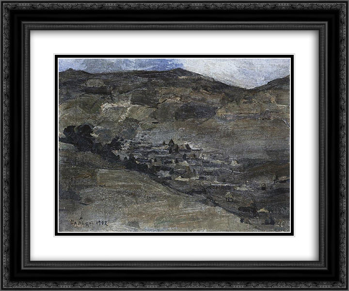 Village Makravank 24x20 Black Ornate Wood Framed Art Print Poster with Double Matting by Saryan, Martiros