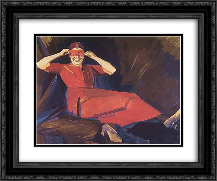 Woman with mask (S. I. Dymshits) 24x20 Black Ornate Wood Framed Art Print Poster with Double Matting by Saryan, Martiros