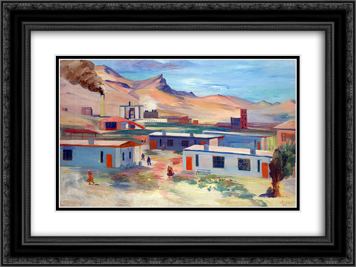Worker's Settlement and Concrete Plant, Davalu, Ararat Region 24x18 Black Ornate Wood Framed Art Print Poster with Double Matting by Saryan, Martiros
