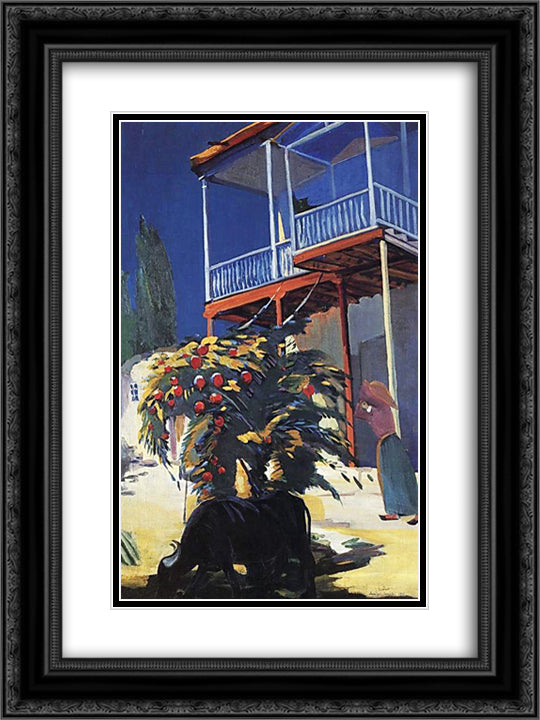 Yard of the artist's house 18x24 Black Ornate Wood Framed Art Print Poster with Double Matting by Saryan, Martiros