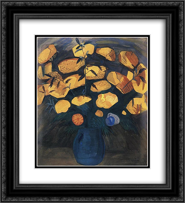 Yellow flowers 20x22 Black Ornate Wood Framed Art Print Poster with Double Matting by Saryan, Martiros