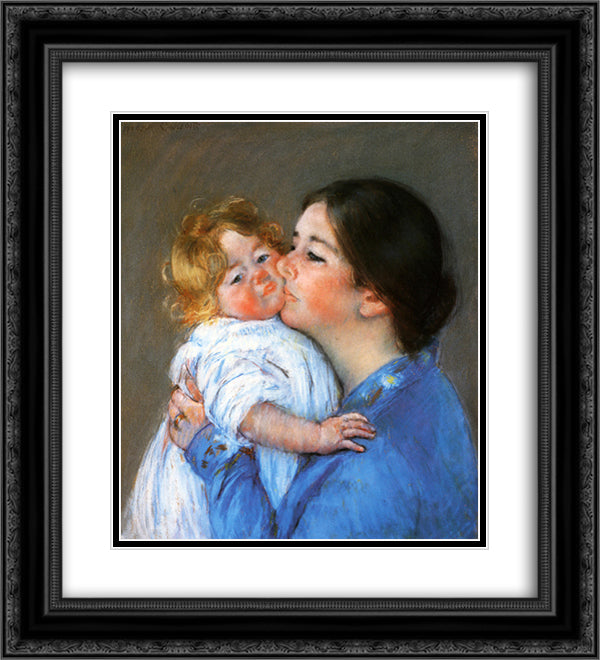 A Kiss For Baby Anne 20x22 Black Ornate Wood Framed Art Print Poster with Double Matting by Cassatt, Mary