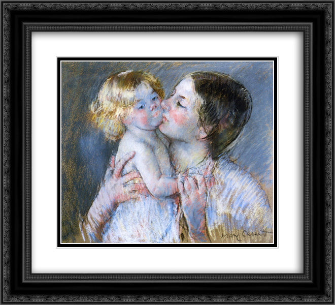 A Kiss for Baby Anne (no. 3) 22x20 Black Ornate Wood Framed Art Print Poster with Double Matting by Cassatt, Mary