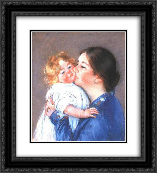 A Kiss for Baby Anne (no.2) 20x22 Black Ornate Wood Framed Art Print Poster with Double Matting by Cassatt, Mary