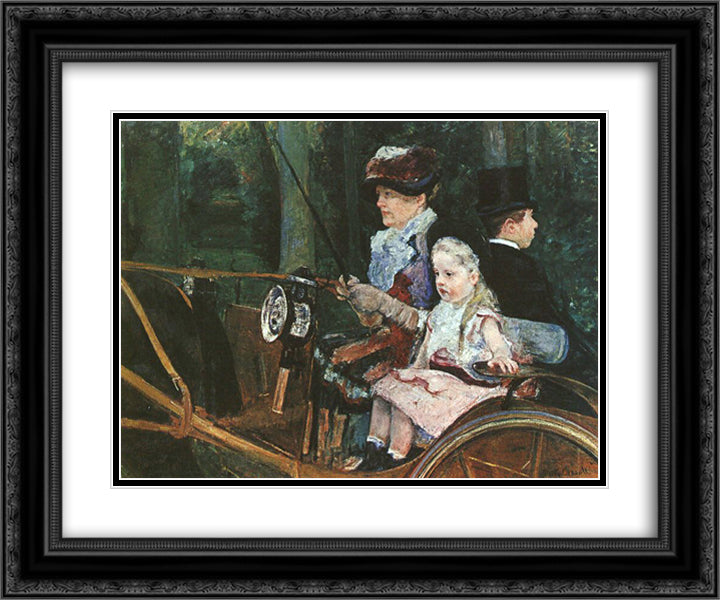 A woman and child in the driving seat 24x20 Black Ornate Wood Framed Art Print Poster with Double Matting by Cassatt, Mary