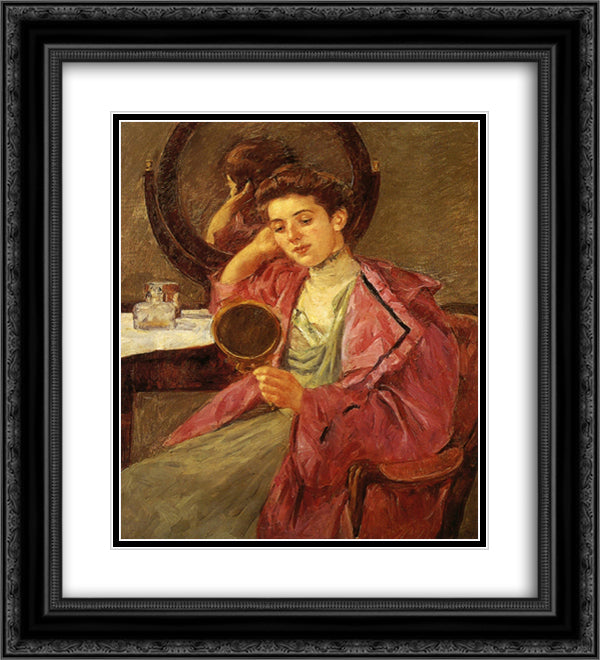 Antoinette at her dresser 20x22 Black Ornate Wood Framed Art Print Poster with Double Matting by Cassatt, Mary