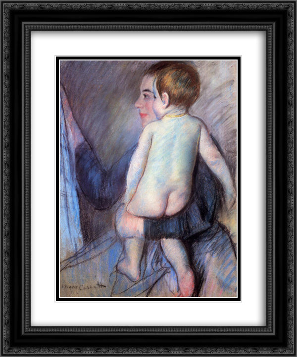 At the Window 20x24 Black Ornate Wood Framed Art Print Poster with Double Matting by Cassatt, Mary