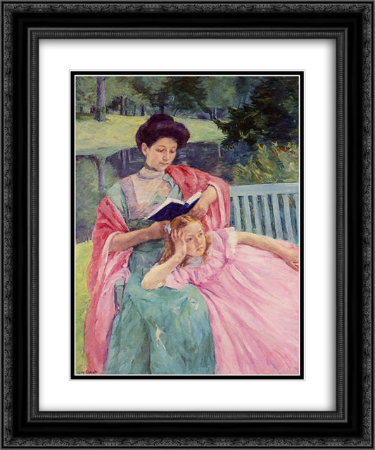 Auguste Reading to Her Daughter 20x24 Black Ornate Wood Framed Art Print Poster with Double Matting by Cassatt, Mary