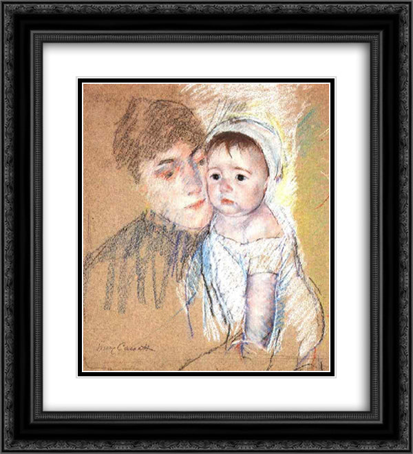 Baby Bill in Cap and Shift 20x22 Black Ornate Wood Framed Art Print Poster with Double Matting by Cassatt, Mary