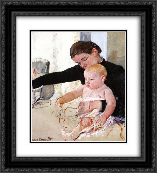 Bathing the Young Heir 20x22 Black Ornate Wood Framed Art Print Poster with Double Matting by Cassatt, Mary