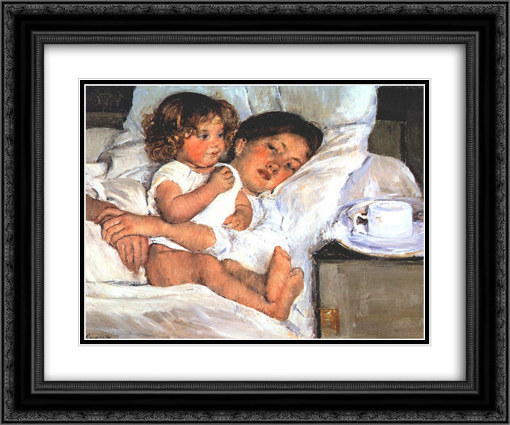 Breakfast in Bed 24x20 Black Ornate Wood Framed Art Print Poster with Double Matting by Cassatt, Mary