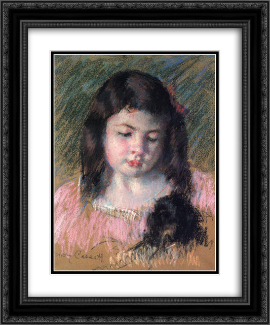 Bust of Francoise Looking Down 20x24 Black Ornate Wood Framed Art Print Poster with Double Matting by Cassatt, Mary