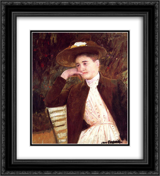 Celeste in a Brown Hat 20x22 Black Ornate Wood Framed Art Print Poster with Double Matting by Cassatt, Mary