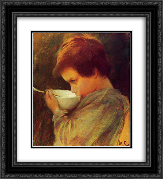 Child Drinking Milk 20x22 Black Ornate Wood Framed Art Print Poster with Double Matting by Cassatt, Mary