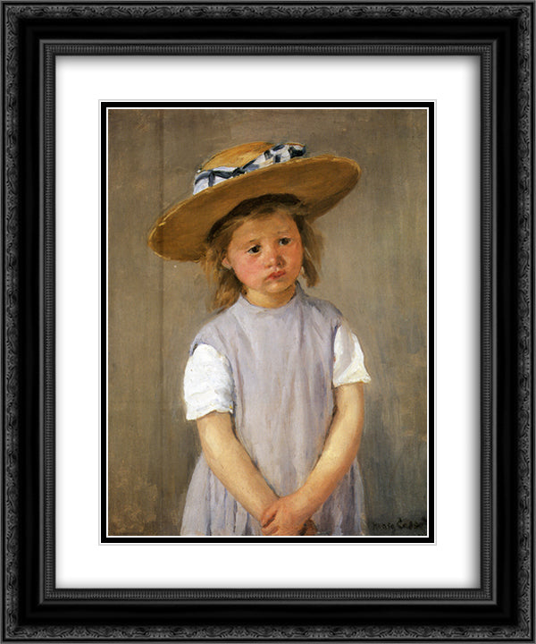 Child In A Straw Hat 20x24 Black Ornate Wood Framed Art Print Poster with Double Matting by Cassatt, Mary