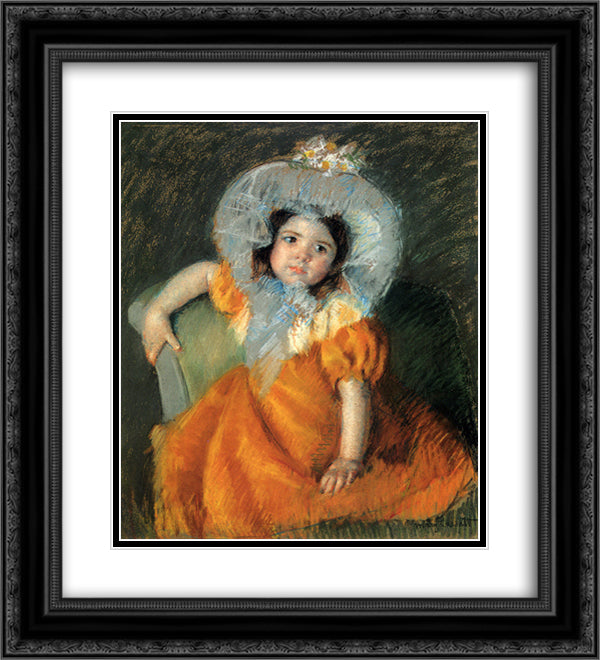 Child In Orange Dress 20x22 Black Ornate Wood Framed Art Print Poster with Double Matting by Cassatt, Mary