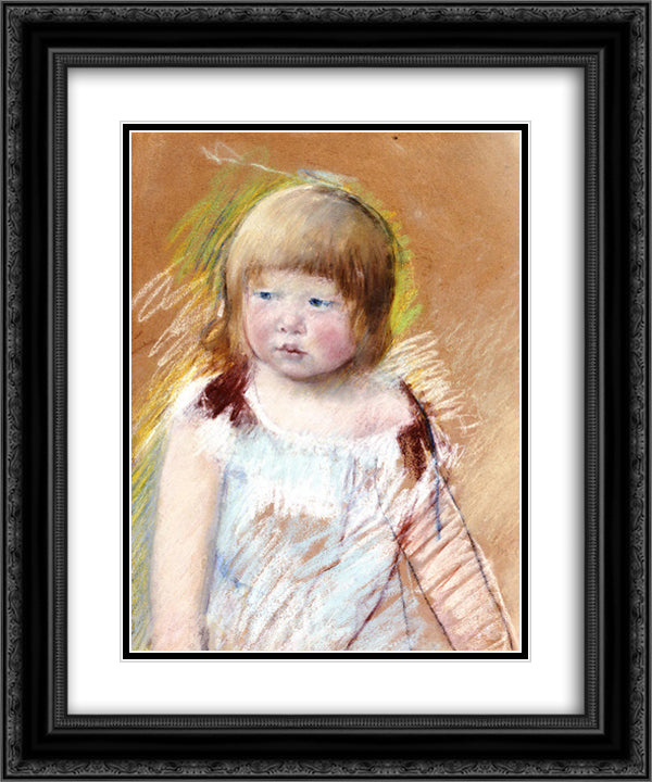 Child with Bangs in a Blue Dress 20x24 Black Ornate Wood Framed Art Print Poster with Double Matting by Cassatt, Mary