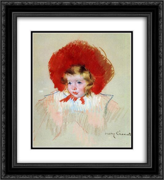 Child with Red Hat 20x22 Black Ornate Wood Framed Art Print Poster with Double Matting by Cassatt, Mary