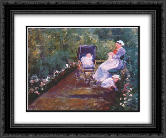 Children in a Garden 24x20 Black Ornate Wood Framed Art Print Poster with Double Matting by Cassatt, Mary