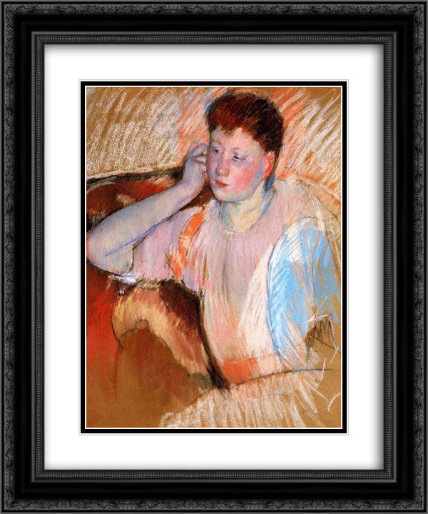 Clissa Turned Left with Her Hand to Her Ear 20x24 Black Ornate Wood Framed Art Print Poster with Double Matting by Cassatt, Mary