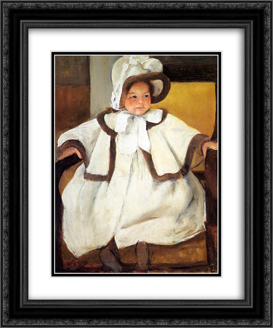 Ellen Mary Cassatt In A White Coat 20x24 Black Ornate Wood Framed Art Print Poster with Double Matting by Cassatt, Mary