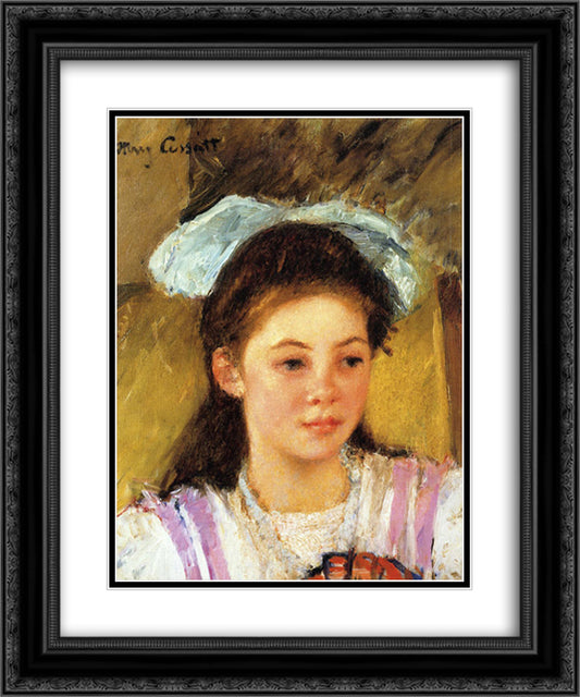 Ellen Mary Cassatt with a Large Bow in Her Hair 20x24 Black Ornate Wood Framed Art Print Poster with Double Matting by Cassatt, Mary