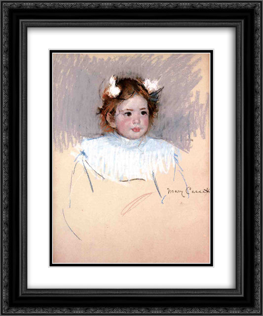 Ellen with Bows in Her Hair, Looking Right 20x24 Black Ornate Wood Framed Art Print Poster with Double Matting by Cassatt, Mary