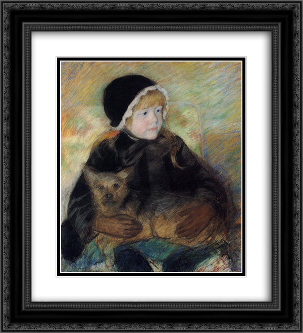 Elsie Cassatt Holding a Big Dog 20x22 Black Ornate Wood Framed Art Print Poster with Double Matting by Cassatt, Mary