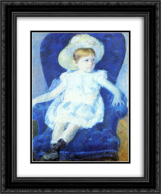 Elsie in a Blue Chair 20x24 Black Ornate Wood Framed Art Print Poster with Double Matting by Cassatt, Mary