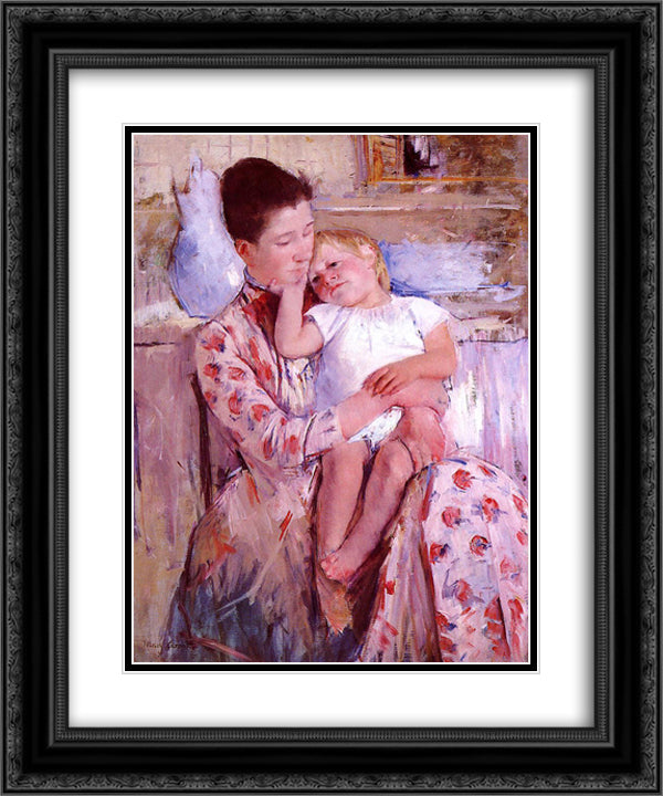 Emmie and Her Child 20x24 Black Ornate Wood Framed Art Print Poster with Double Matting by Cassatt, Mary