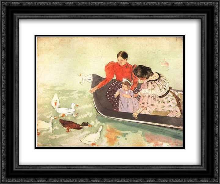 Feeding the Ducks 24x20 Black Ornate Wood Framed Art Print Poster with Double Matting by Cassatt, Mary