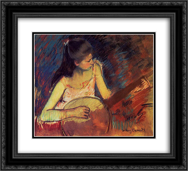 Girl with a Banjo 22x20 Black Ornate Wood Framed Art Print Poster with Double Matting by Cassatt, Mary