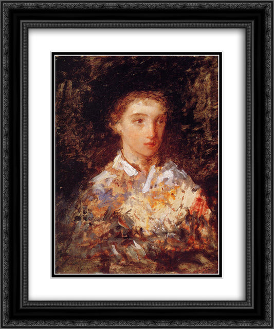 Head of a Young Girl 20x24 Black Ornate Wood Framed Art Print Poster with Double Matting by Cassatt, Mary