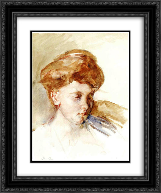 Head of a Young Woman 20x24 Black Ornate Wood Framed Art Print Poster with Double Matting by Cassatt, Mary