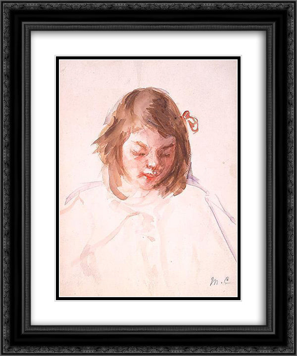 Head of Francoise Looking Down (no.4) 20x24 Black Ornate Wood Framed Art Print Poster with Double Matting by Cassatt, Mary