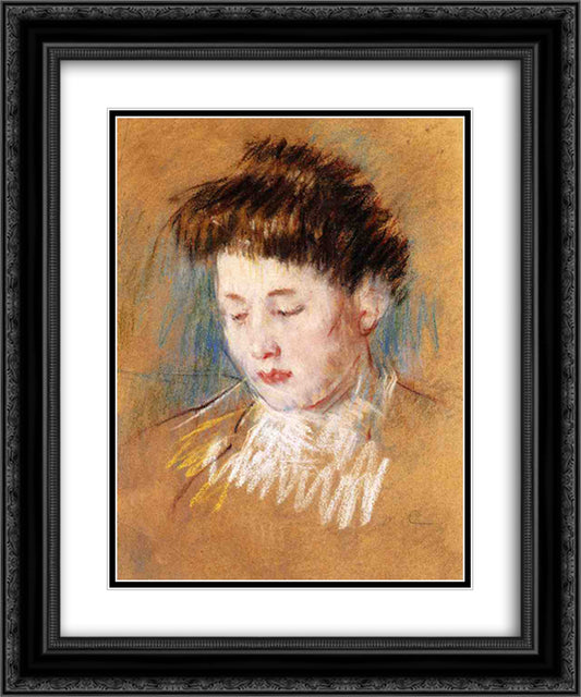 Head of Julie, Looking Down 20x24 Black Ornate Wood Framed Art Print Poster with Double Matting by Cassatt, Mary