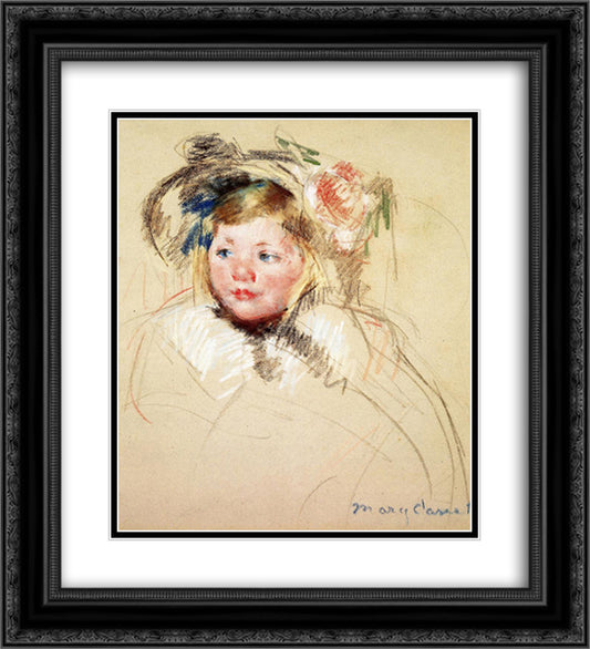 Head of Sara in a Bonnet Looking Left 20x22 Black Ornate Wood Framed Art Print Poster with Double Matting by Cassatt, Mary