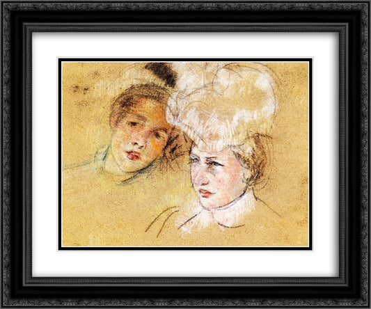 Heads of Leontine and a Friend 24x20 Black Ornate Wood Framed Art Print Poster with Double Matting by Cassatt, Mary