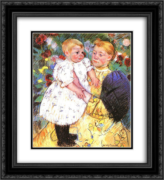 In the garden 20x22 Black Ornate Wood Framed Art Print Poster with Double Matting by Cassatt, Mary