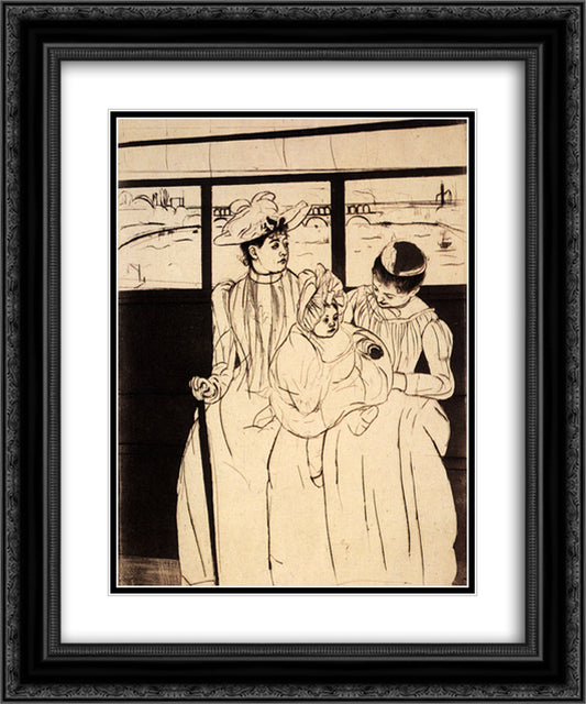 In The Omnibus 20x24 Black Ornate Wood Framed Art Print Poster with Double Matting by Cassatt, Mary