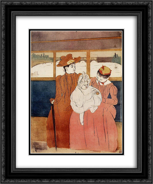 Interior of a Tramway Passing a Bridge 20x24 Black Ornate Wood Framed Art Print Poster with Double Matting by Cassatt, Mary