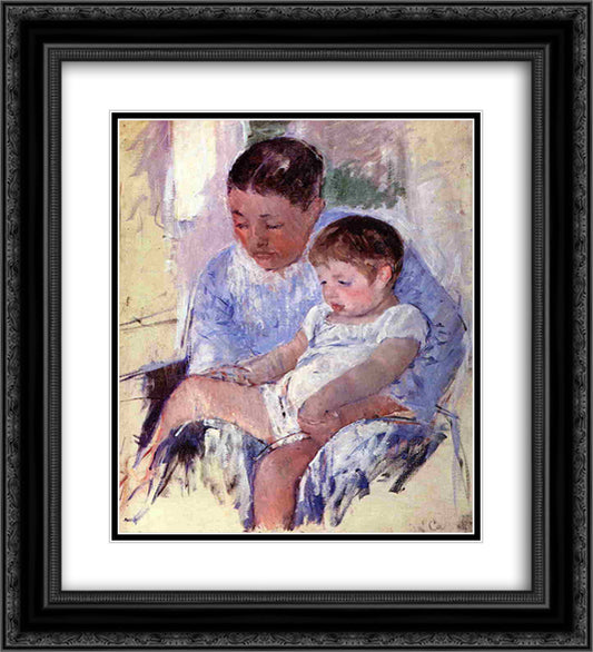 Jenny and Her Sleepy Child 20x22 Black Ornate Wood Framed Art Print Poster with Double Matting by Cassatt, Mary